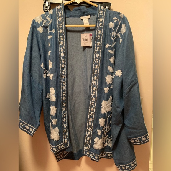 NWT J. Jill Embroidered Blue Denim Kimono - Picture 5 of 9